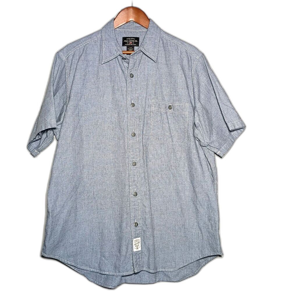Ralph Lauren Polo Jeans Co Casual Button Up Short Sleeve Shirt Blue Men's L